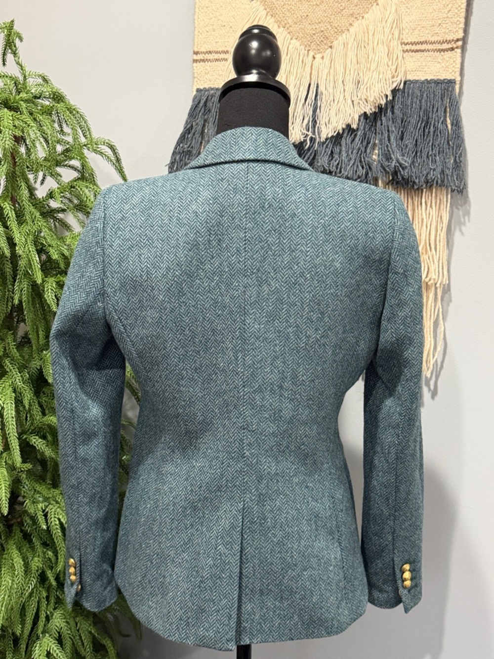 J.Crew Wool Blazer Moon England Tweed Teal Herringbone Tailored Jacket Size 2 - Picture 4 of 10
